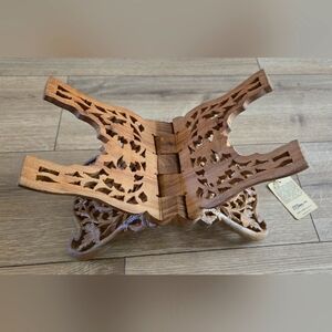 Hand Carved Folding Wood Book Stand Holder, India, Sheesham Wood NWT